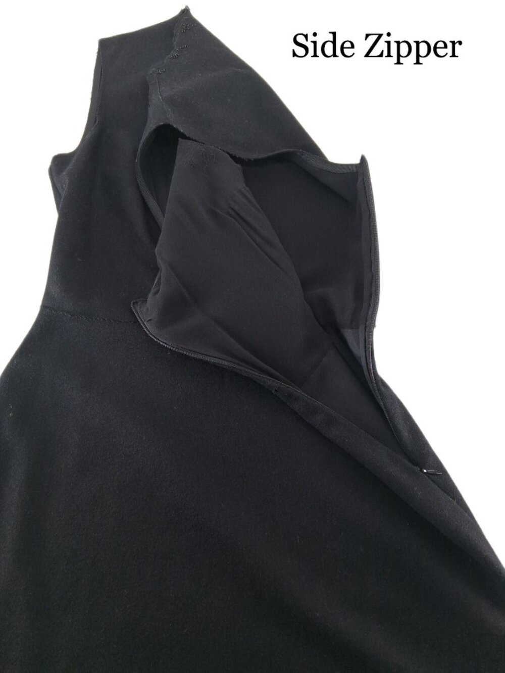 GARY GRAHAM Black Wool Beaded Cutout Dress Silk Inset Deep V Sleeveless SZ 8 - Picture 9 of 14